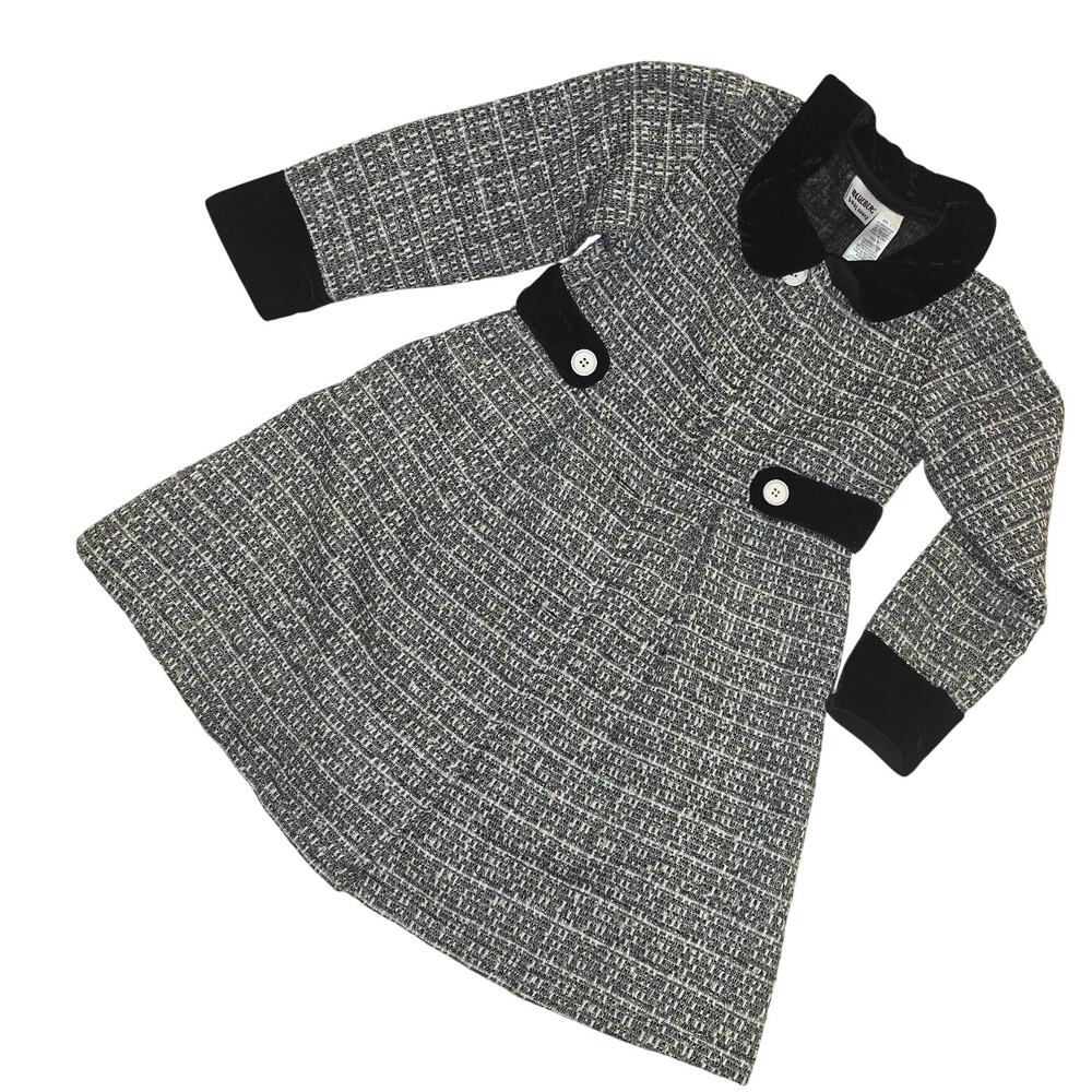 Blueberi Boulevard fancy tweed‎ coat with velvet accents, sz 6